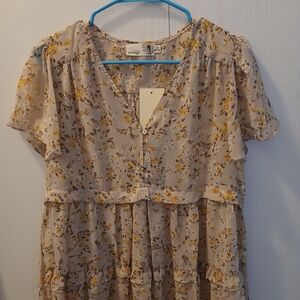 Everleigh Yellow and Brown Floral Dress